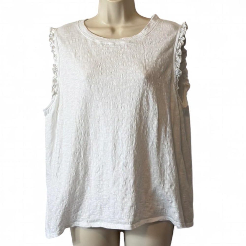 Everleigh White Crinkle Texture Ruffle Sleeve‎ Top, Women's Size XL